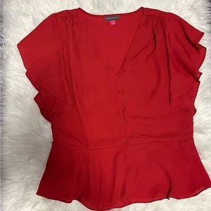 Vince Camuto top short sleeve dress work buttons sleeveless red fancy casual